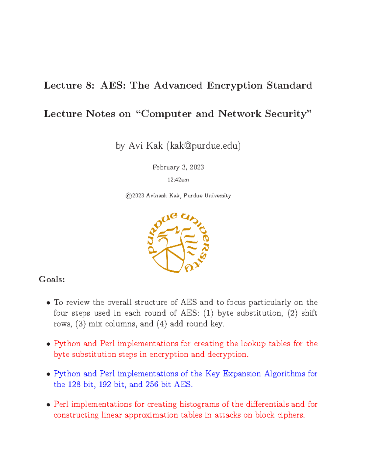 Lecture 8 - Jat - Lecture 8: AES: The Advanced Encryption Standard ...