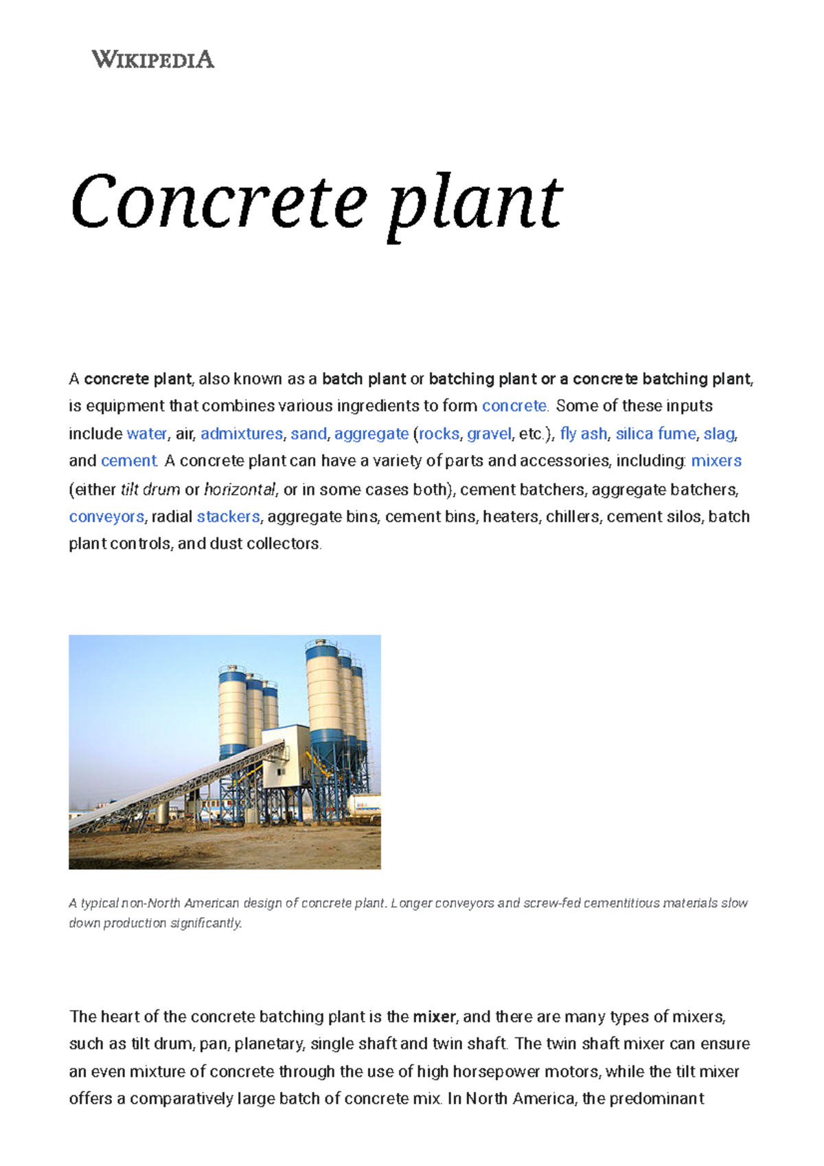 Concrete plant Wikipedia Concrete plant A concrete plant , also