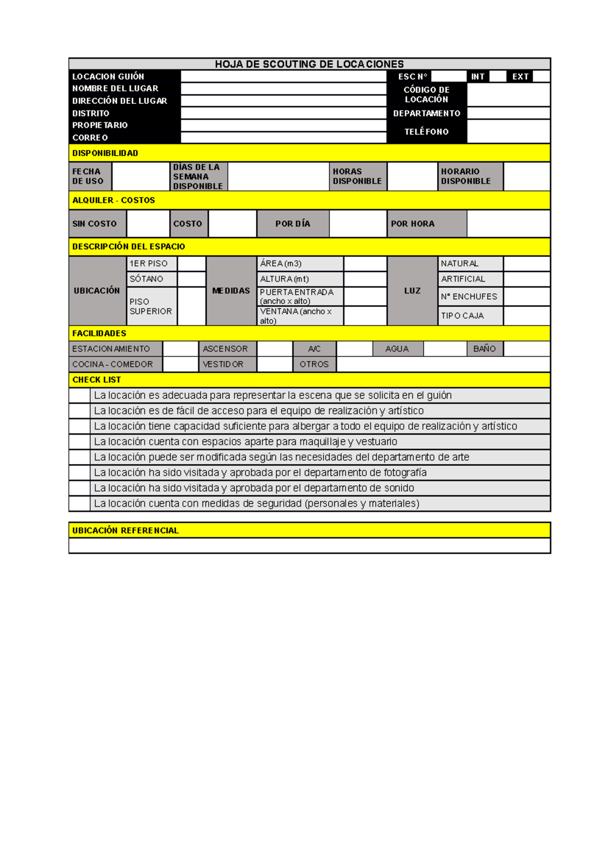 Trea Plantilla Scouting Locaciones Hoja De Scouting De Locaciones
