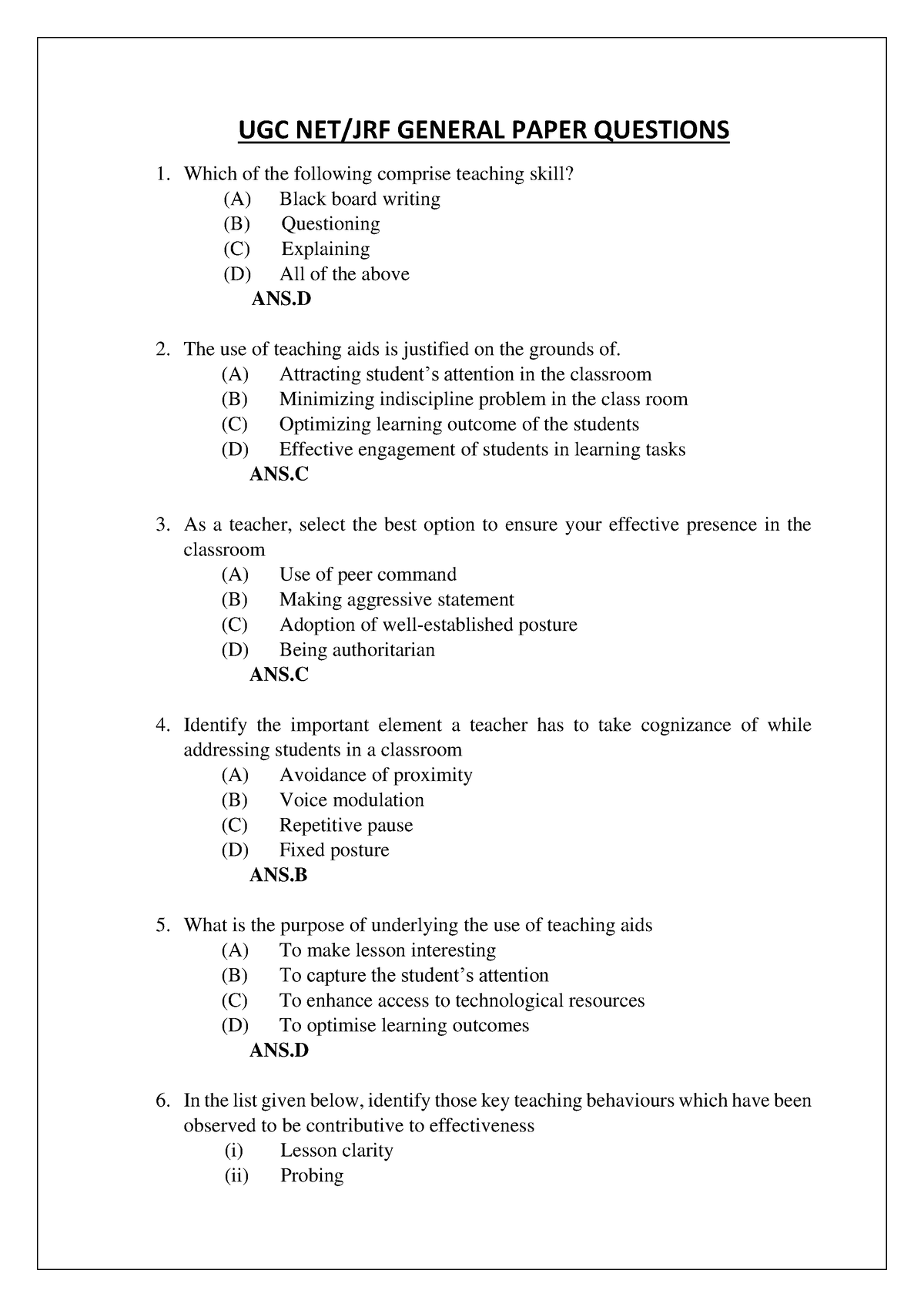 UGC NET JRF General Paper Questions - UGC NET/JRF GENERAL PAPER