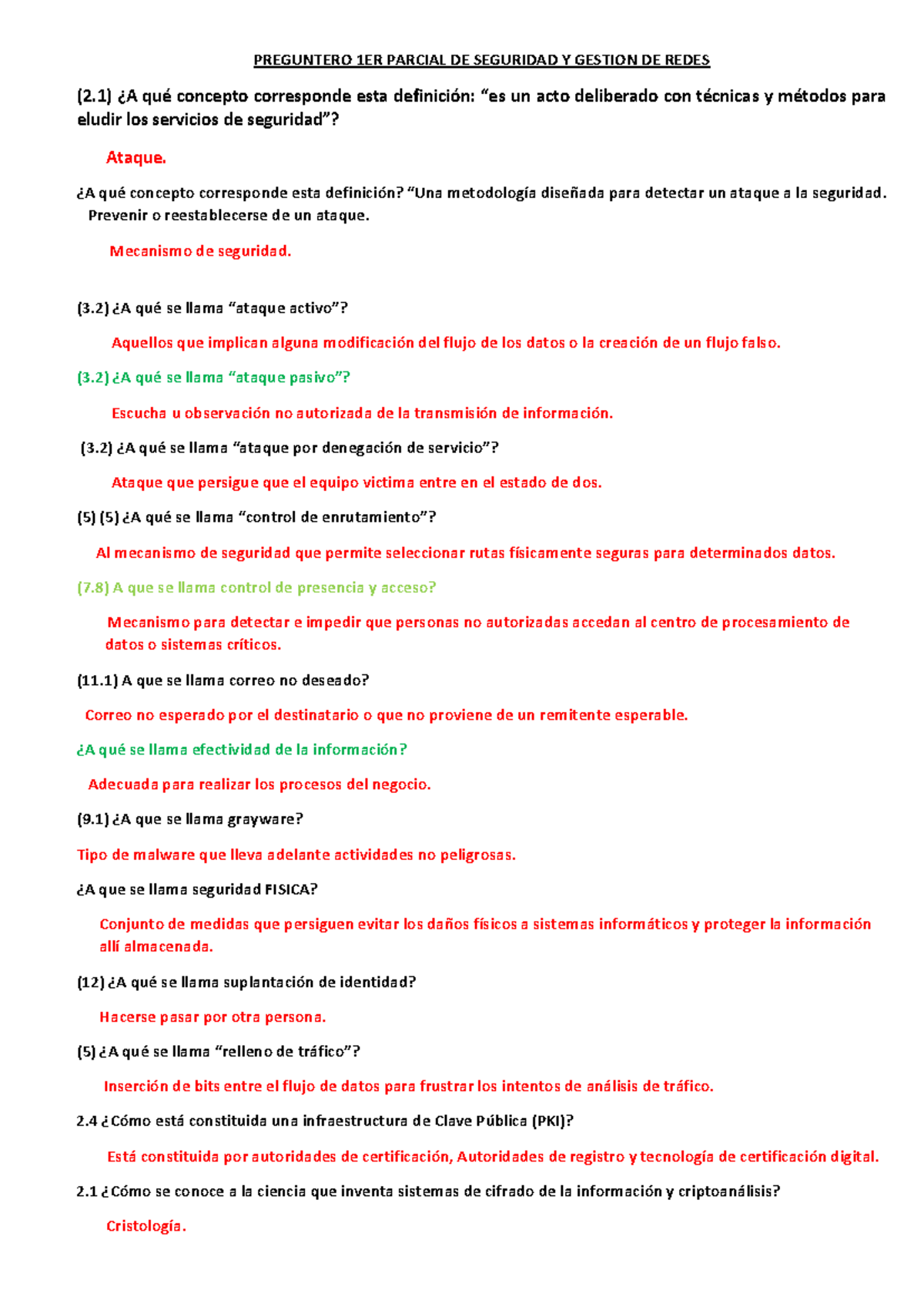 PREGUNTERO Primer Parcial Seguridad Y Gestion DE Redes - PREGUNTERO 1ER ...