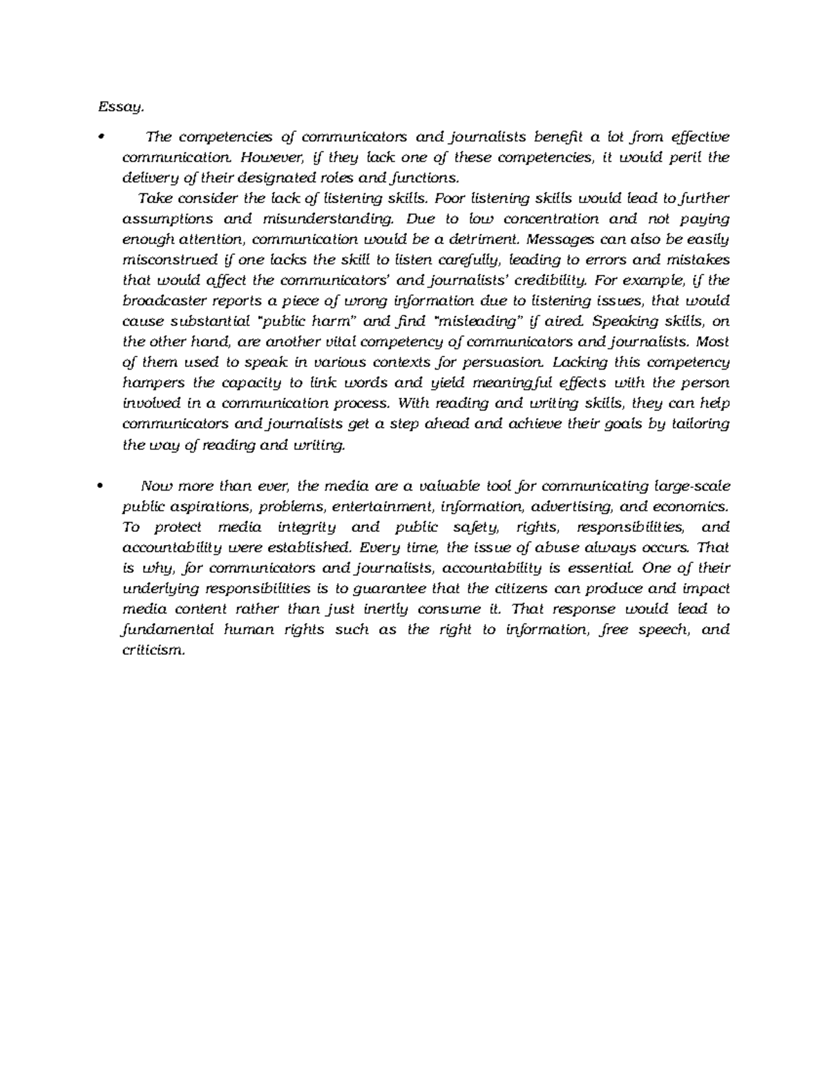 Essay about Everything - Essay. The competencies of communicators and ...