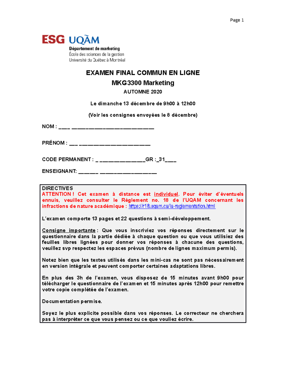 Note de cours 1 - Lecture notes 1 - EXAMEN FINAL COMMUN EN LIGNE ...