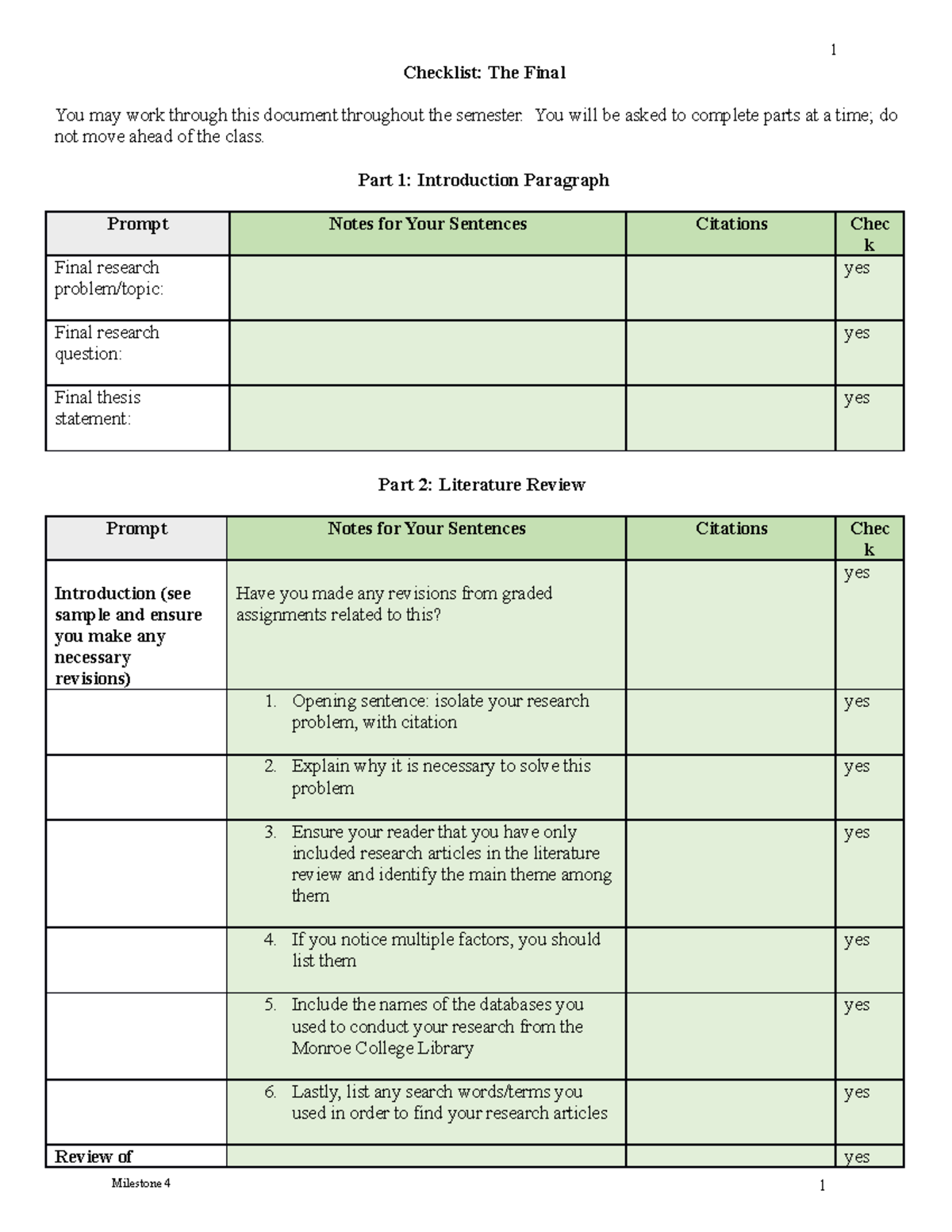 writing a research paper checklist