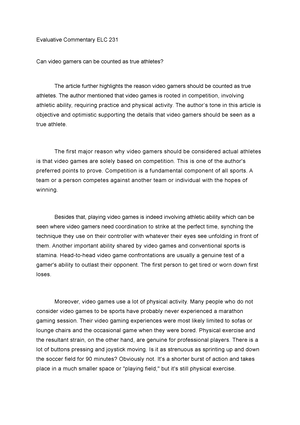 ELC231 expository essay (coreccted) - The Impact of Online Games