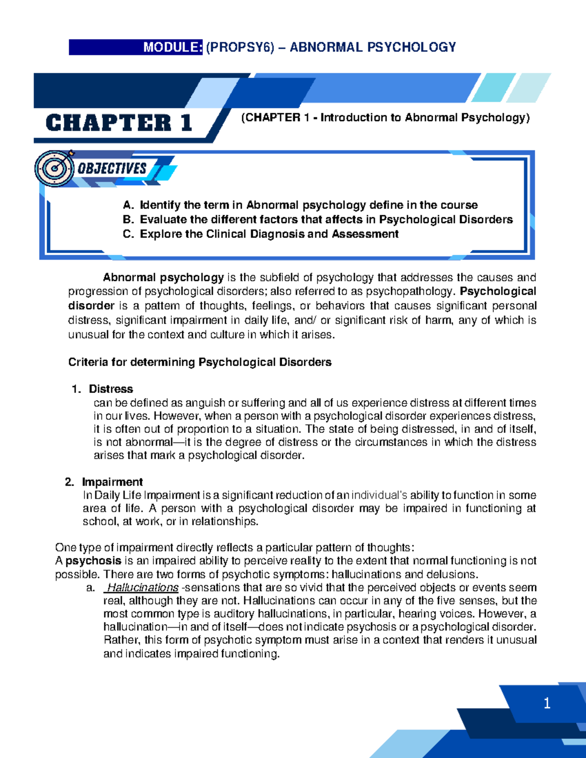 Chapter 1 Introduction to Abnormal Psychology-1-20 - (CHAPTER 1 ...