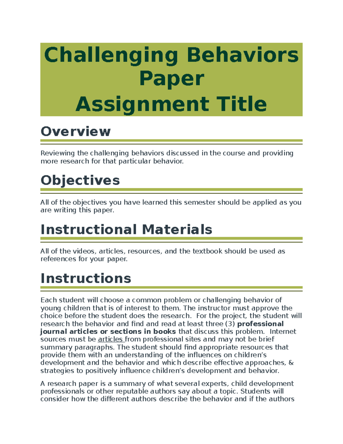 bad behavior writing assignment