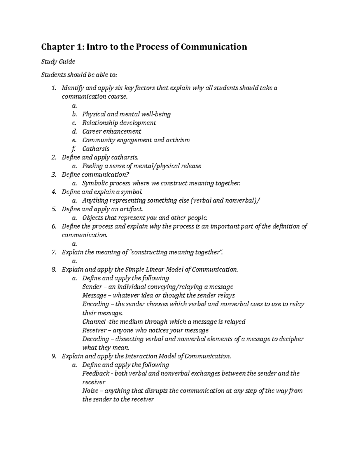 Oral Comm Notes - Chapter 1: Intro to the Process of Communication ...