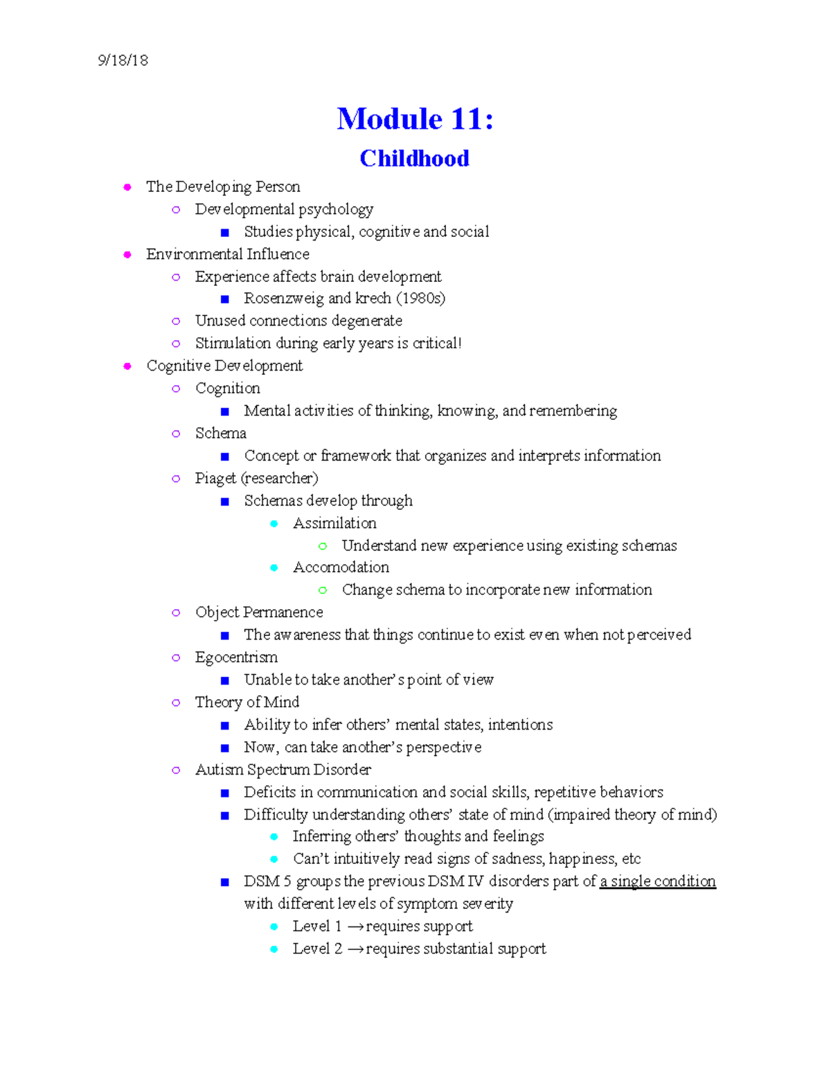 Module 11 for Intro to Psych - Module 11: Childhood The Developing ...