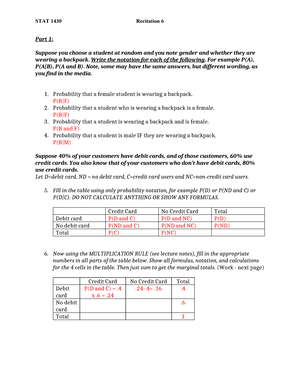 Rec 6B Probability Rules Part 2 Solns - Stat 1430 SOLUTIONS Recitation ...