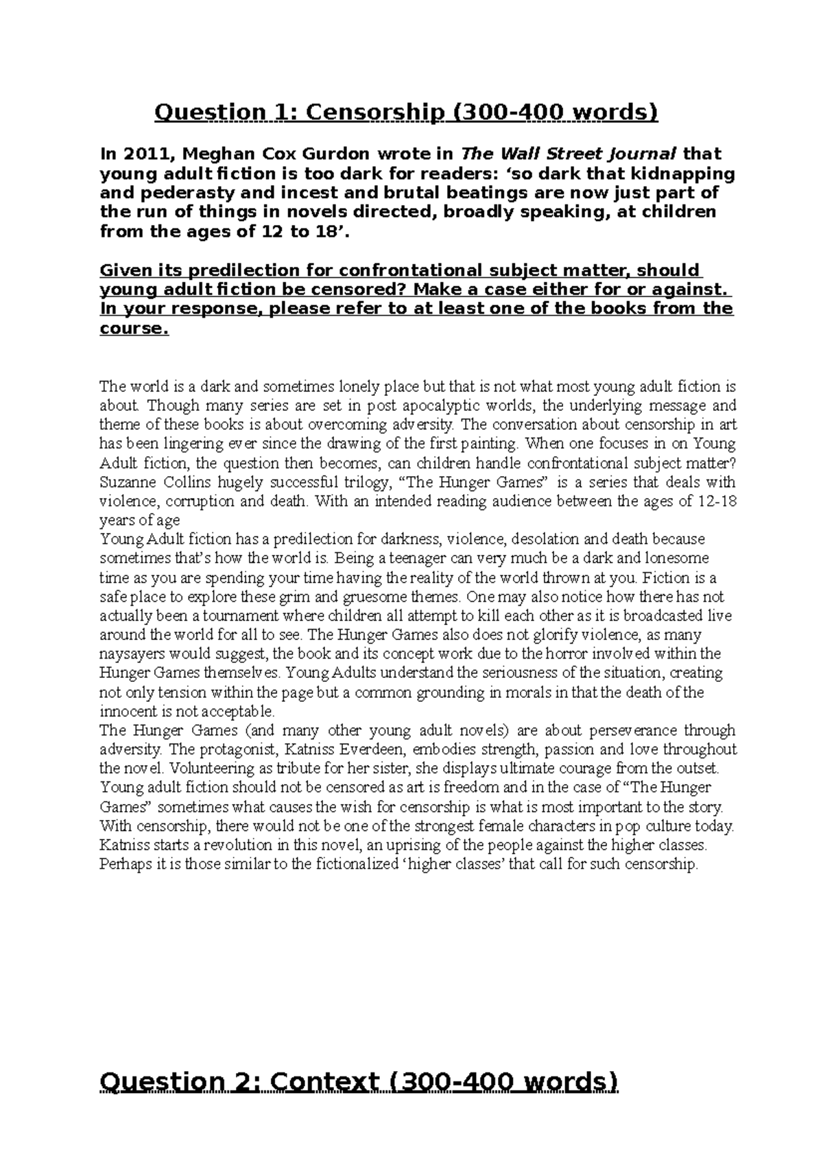 Exam Final 2017, questions and answers Question 1 Censorship (300400 words) In 2011, Meghan