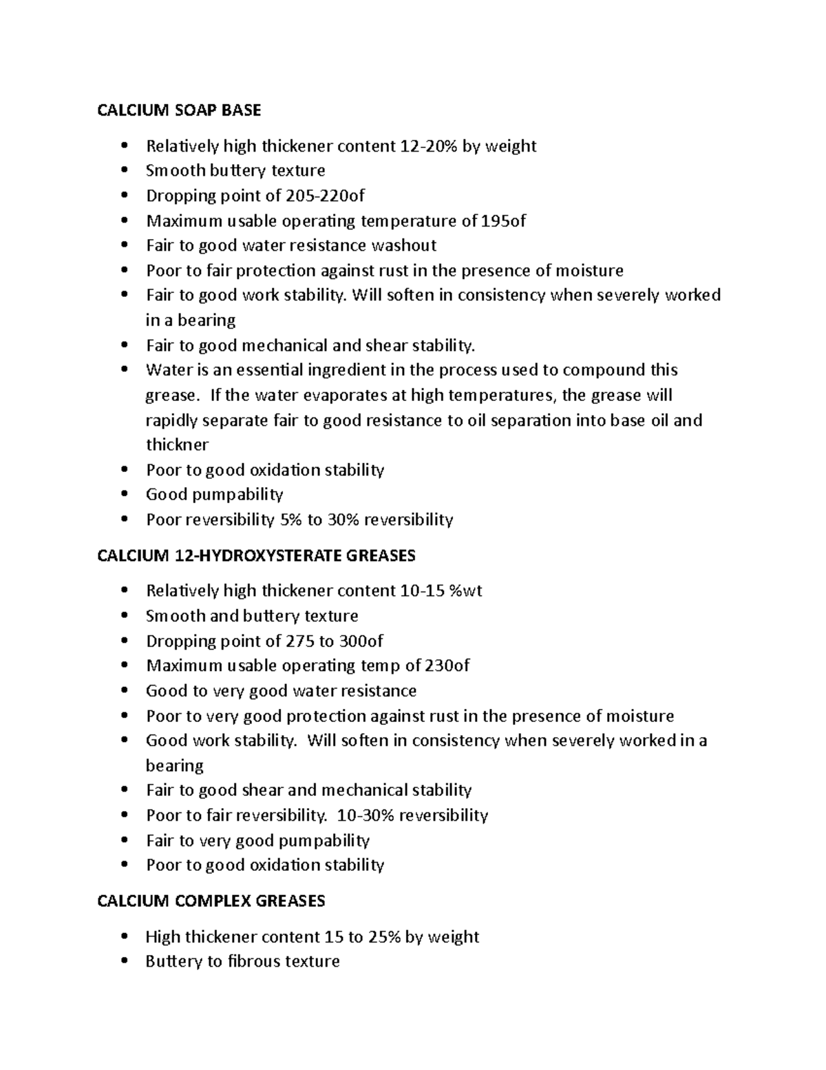 Calcium and barium based greases CALCIUM SOAP BASE Relatively high
