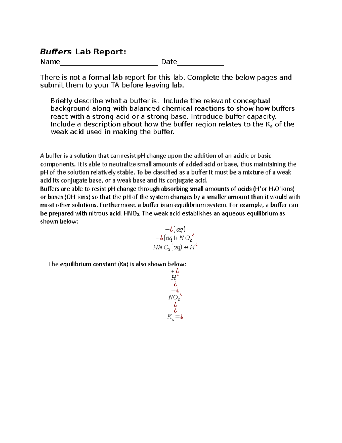 Buffers Lab Report Complete the below pages and submit them to your