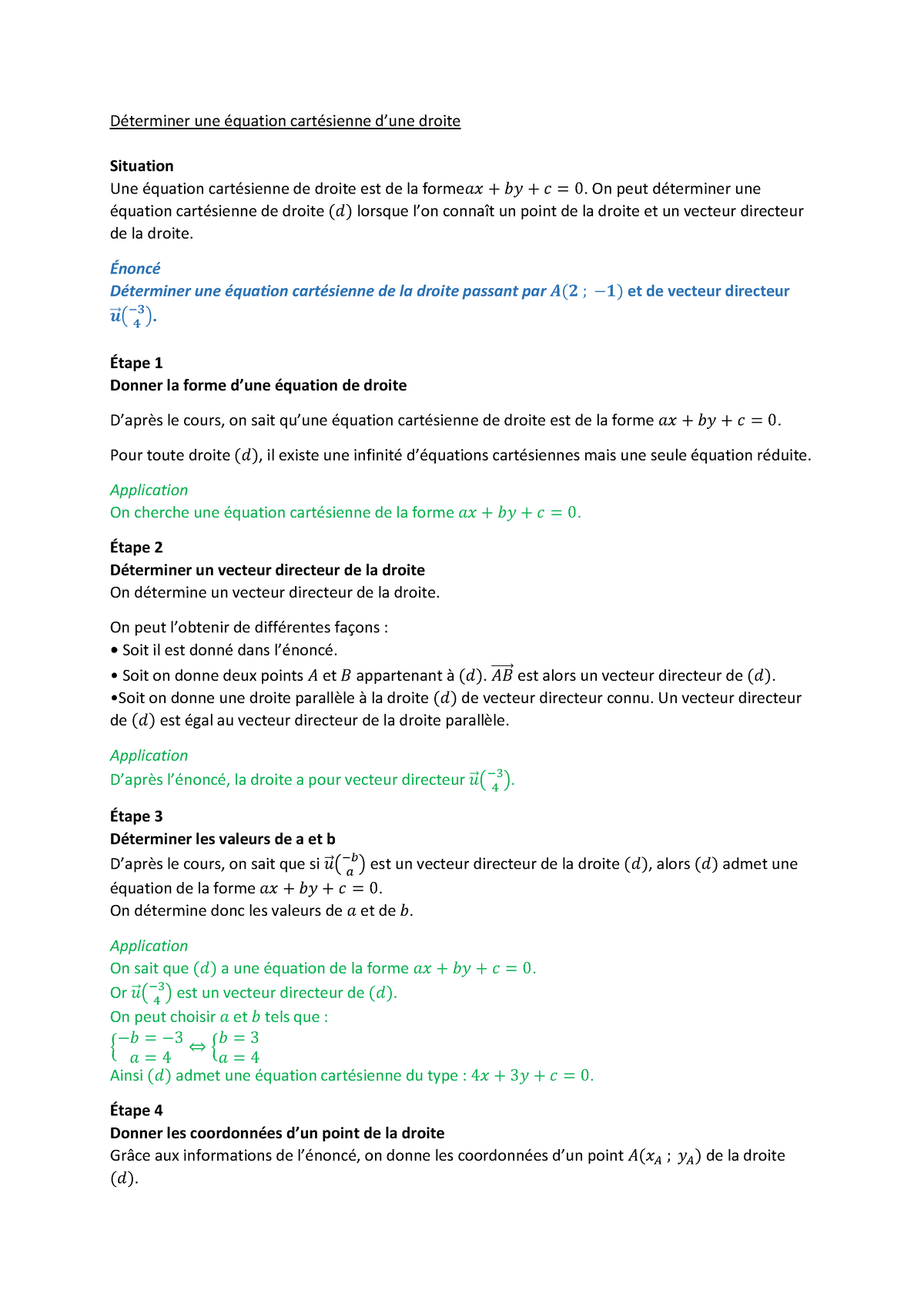 Déterminer Une équation Cartésienne - Déterminer Une équation ...