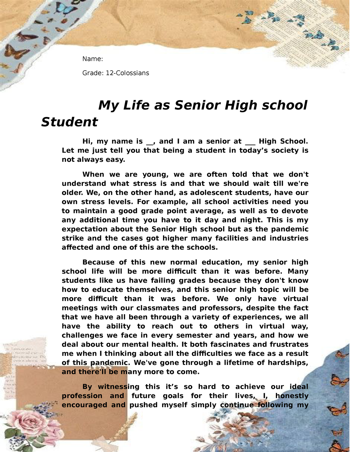 narrative essay about senior high school life