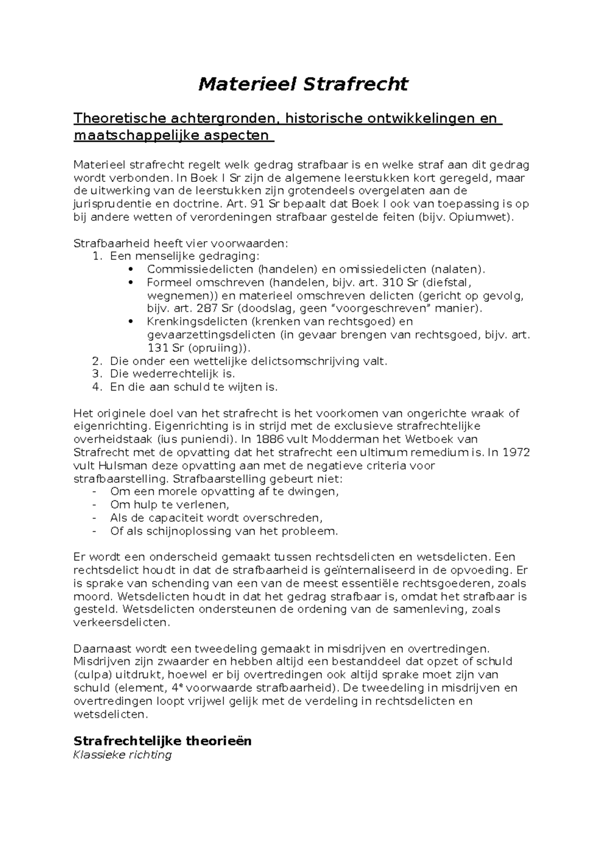 Materieel Strafrecht Samenvatting - Materieel Strafrecht Theoretische ...