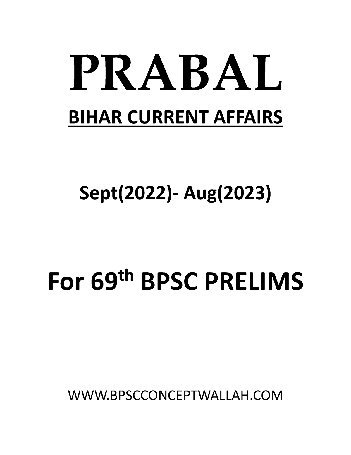 Final Bihar Special Prabal Bihar Current Affairs Sept 2022 Aug 2023 For 69 Th Bpsc 6900
