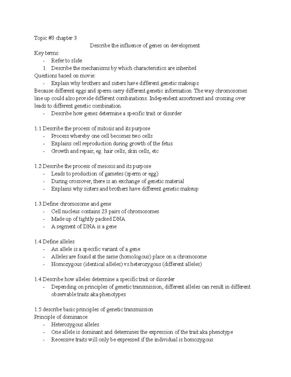 PSY2105 Lecture 3 - Topic chapter 3 Describe the influence of genes on ...