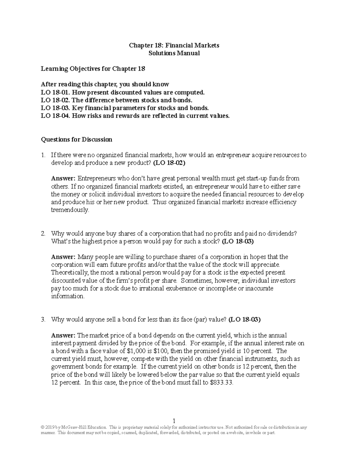 Schiller 15e Ch18 SM Chapter 18 Financial Markets Solutions Manual 