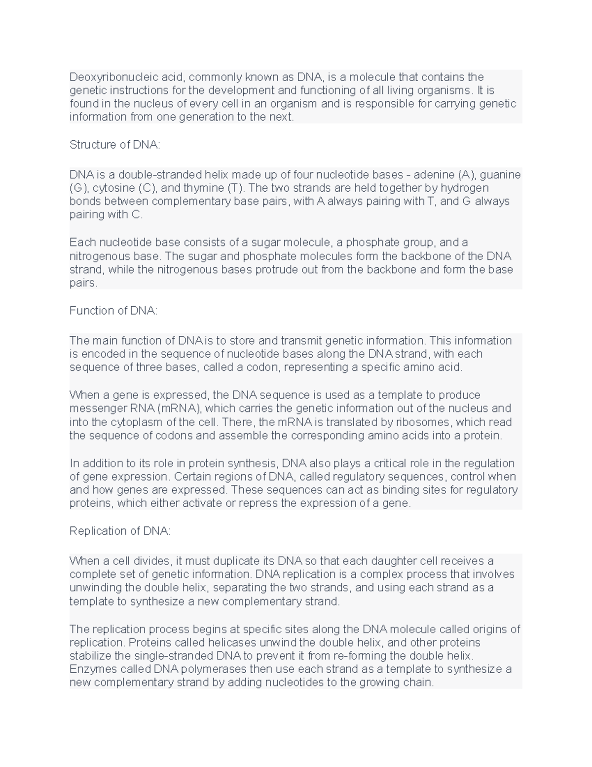 Dna notes - Deoxyribonucleic acid, commonly known as DNA, is a molecule ...