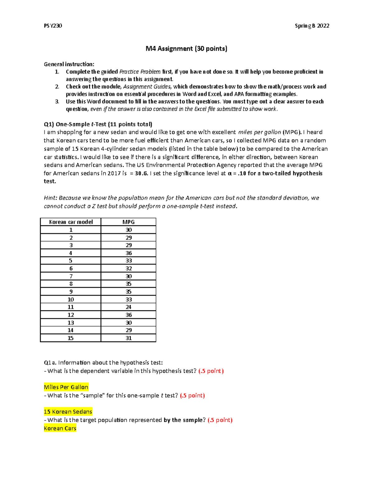 PSY230 M4 Assignment - PSY230 Spring B 2022 M4 Assignment (30 Points ...