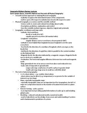 Geography 1300 - notes - Geography: Geography is the study of the earth ...