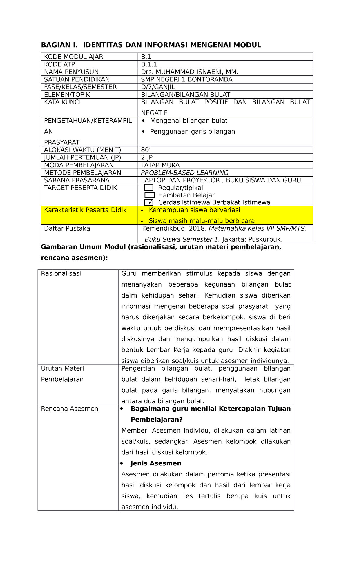 MA 1- Edit - Ooo - BAGIAN I. IDENTITAS DAN INFORMASI MENGENAI MODUL ...