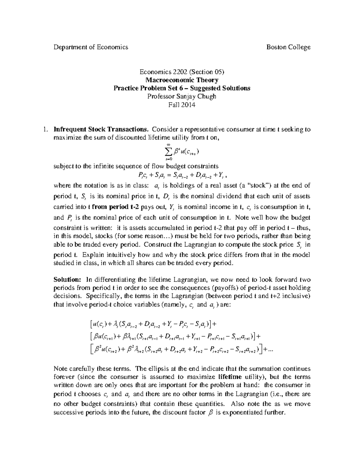 PS6 Soln - Solutions to microeconomics problem set 1 - Department of ...