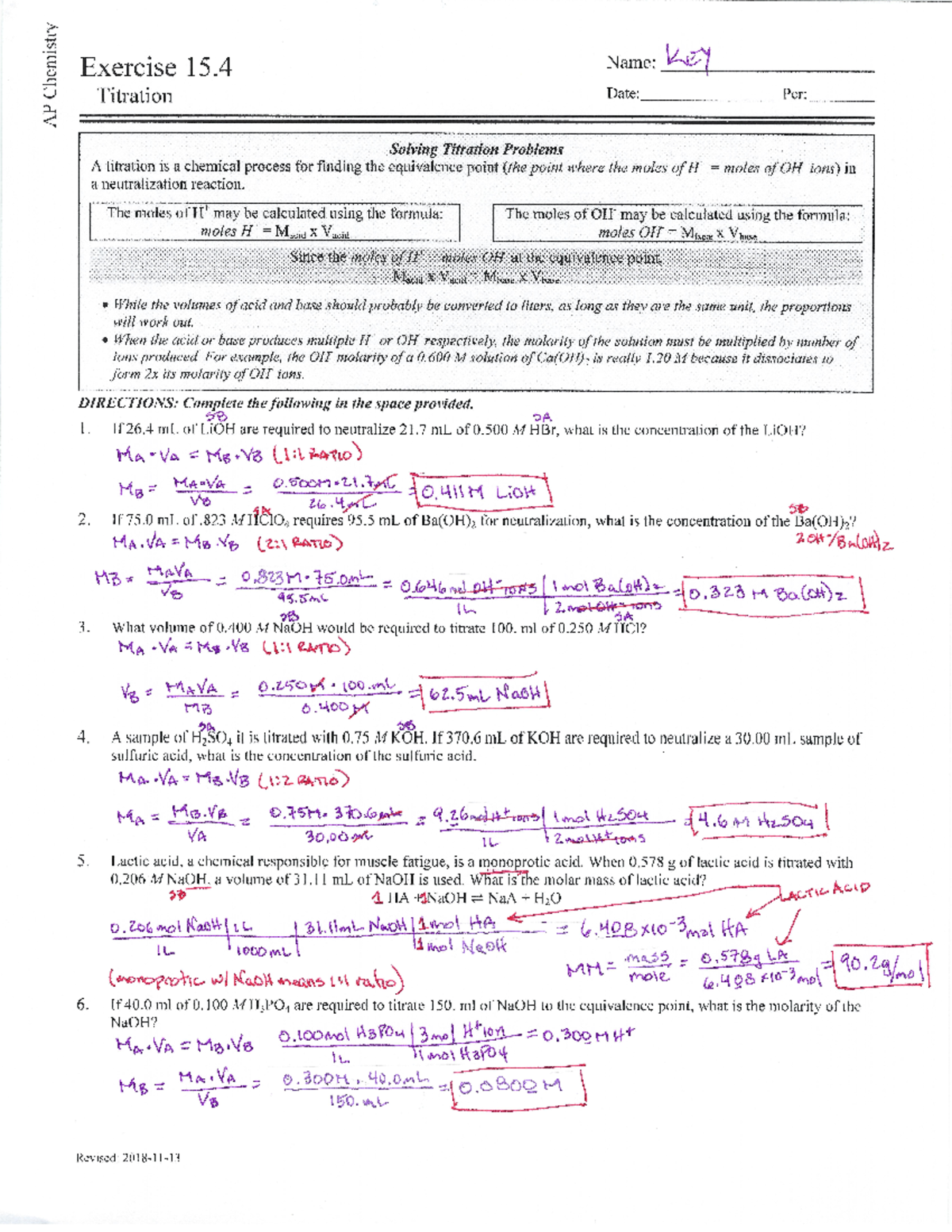 Exercise 15 - Titration quizlet - Animal Science - Studocu