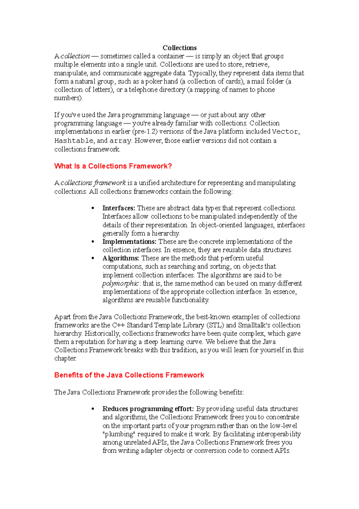 Collections - Notes from tutorial on Java collection objects ...