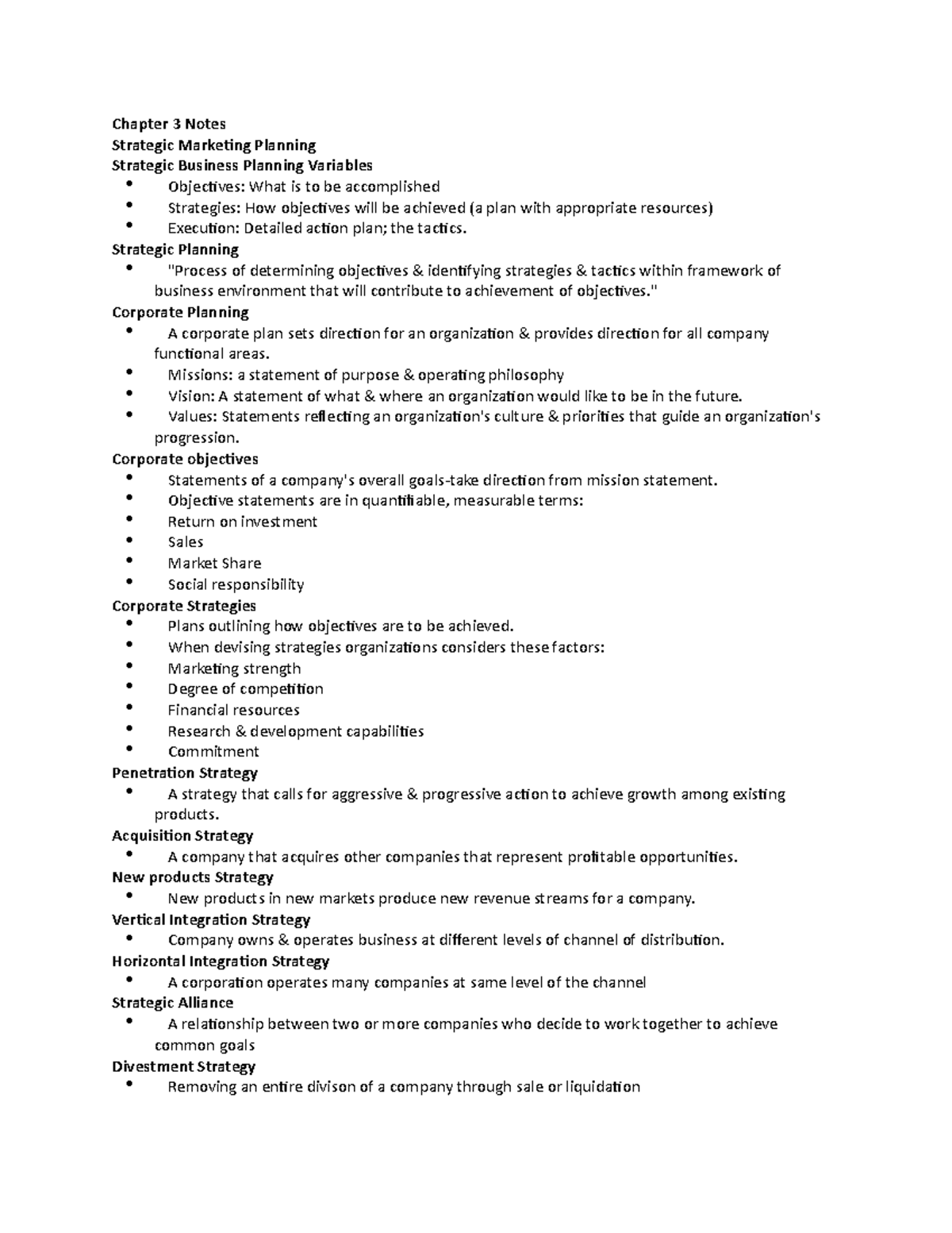 Chapter 3 Notes - Chapter 3 Notes Strategic Marketing Planning ...