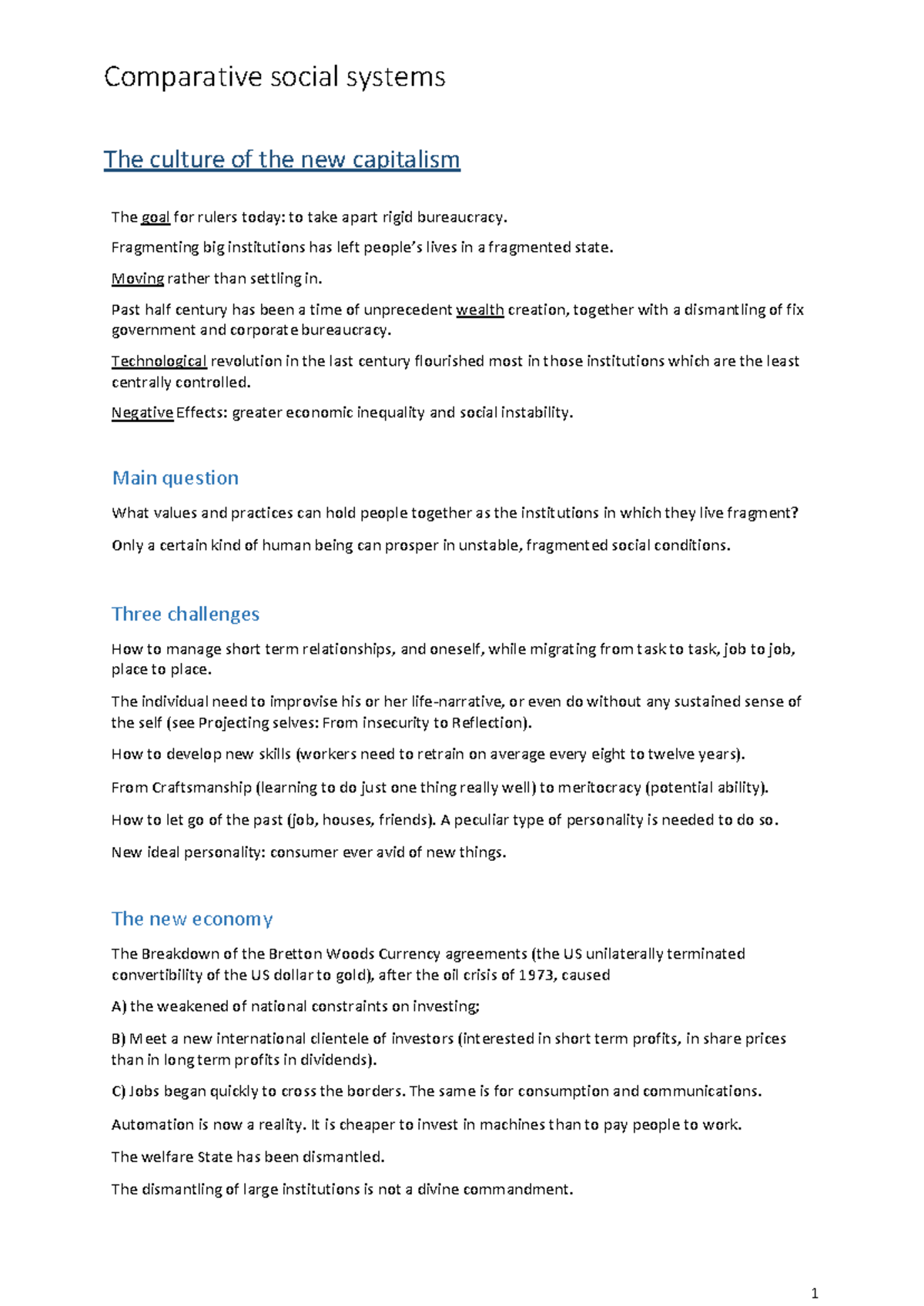 The culture of the new capitalism - CSS - Comparative social systems ...
