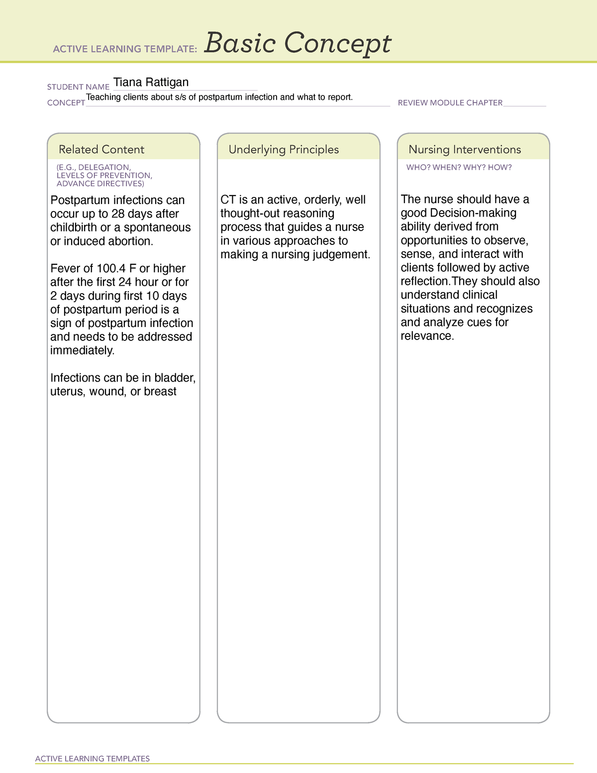 Basic concept postpartum - NURN 300 - ACTIVE LEARNING TEMPLATES Basic ...