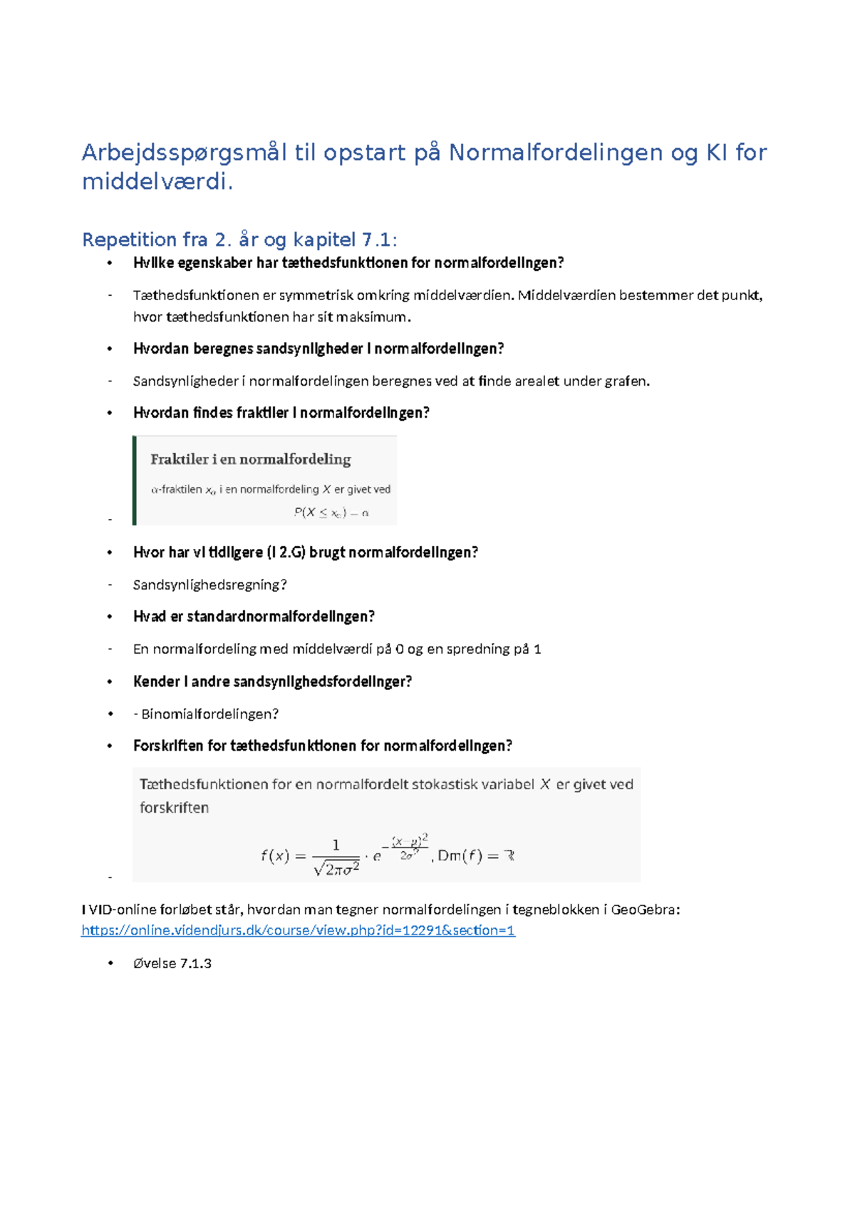 NF - Opstart - Arbejdsspørgsmål til opstart på Normalfordelingen og KI ...