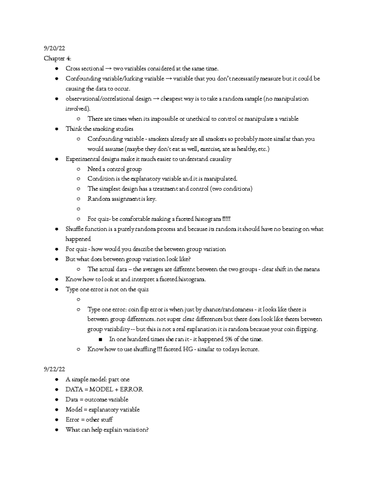 Behavioral Stats Notes - 9/20/ Chapter 4: Cross sectional → two ...