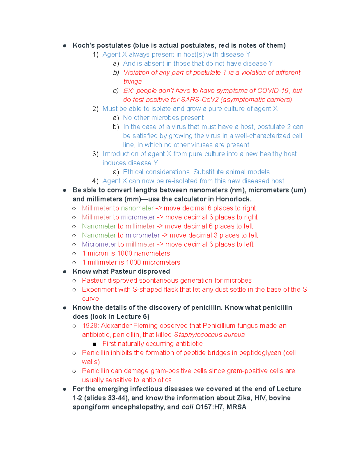 Lab exam 1 micro bio exam 1 study guide Koch’s postulates (blue is