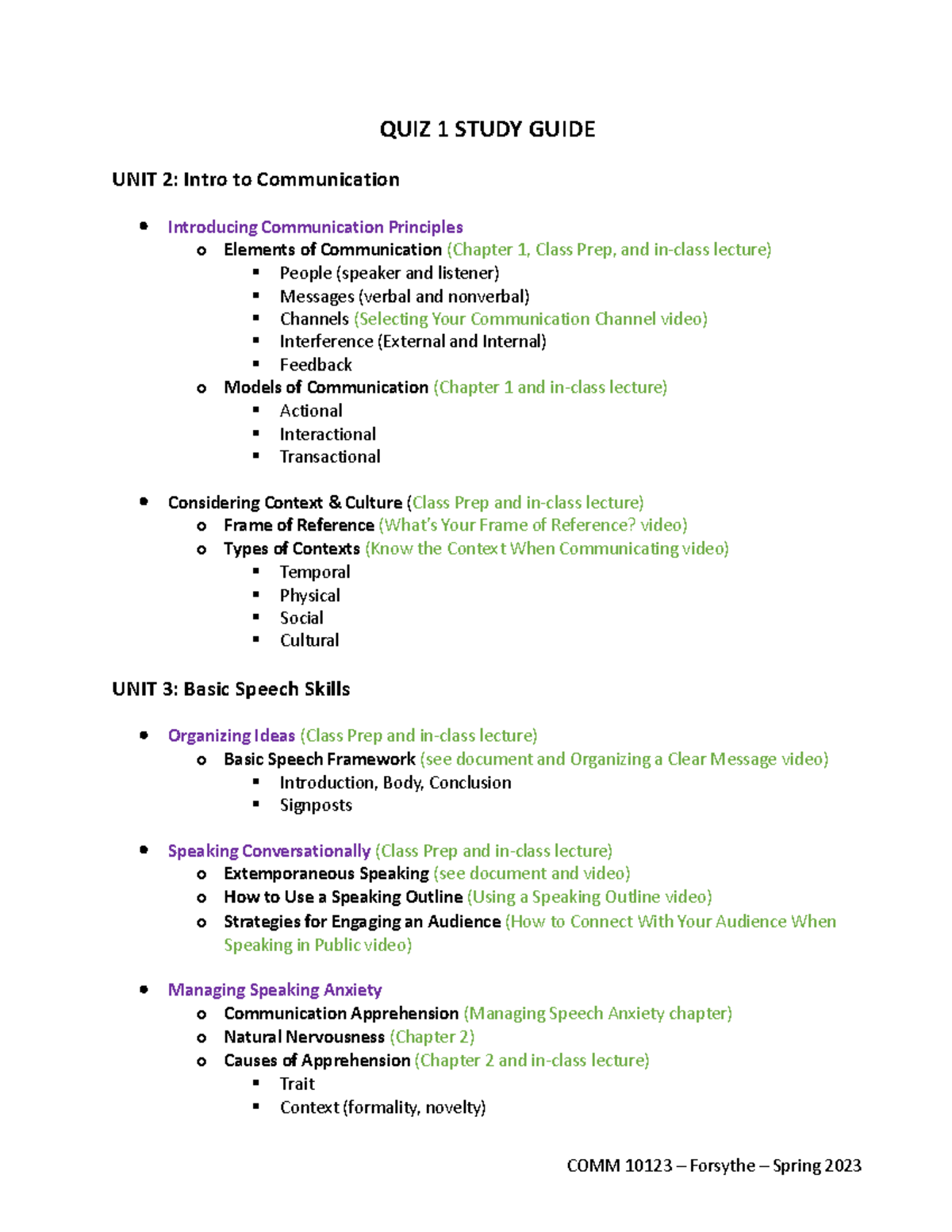 Exam 1 Study Guide S23 - QUIZ 1 STUDY GUIDE UNIT 2: Intro To ...