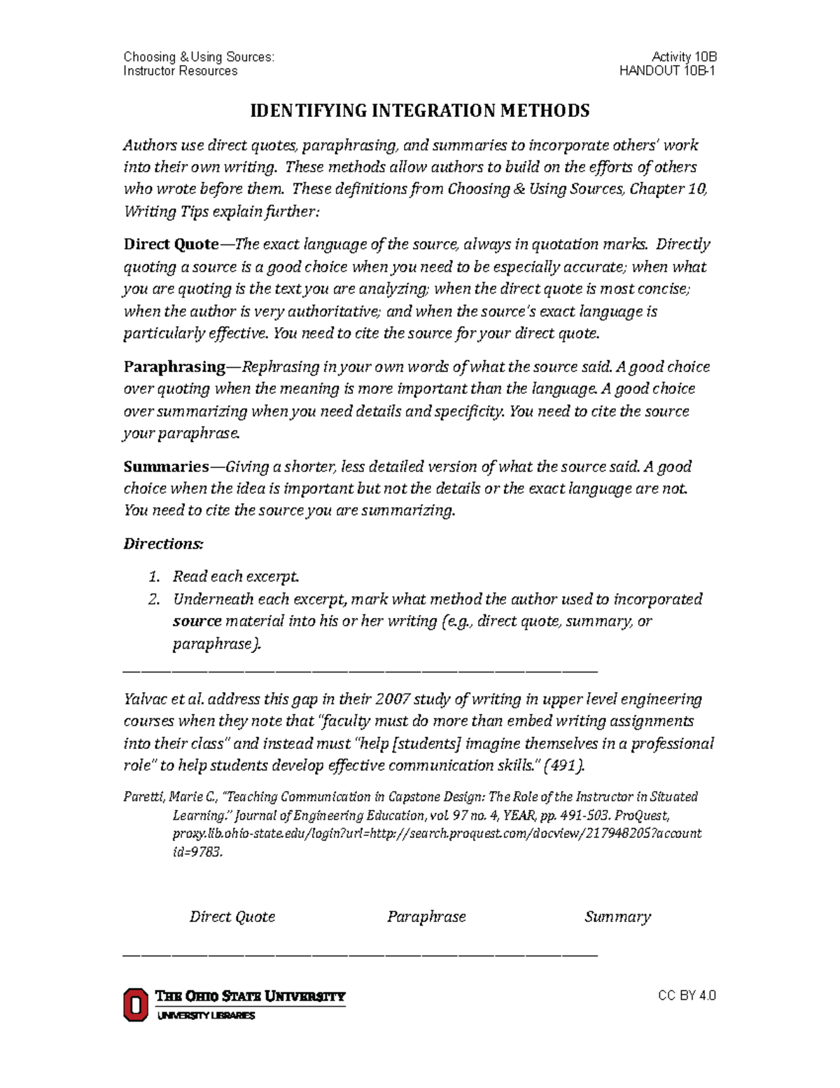Identifying Integration Methods - Choosing & Using Sources: Activity ...