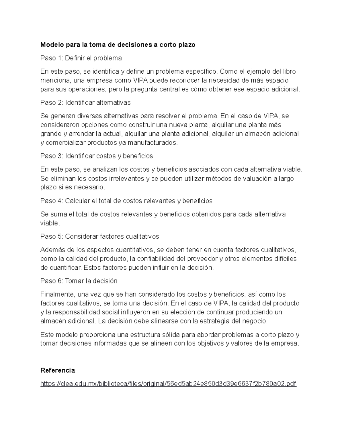 Modelo para la toma de decisiones a corto plazo - Como el ejemplo del ...