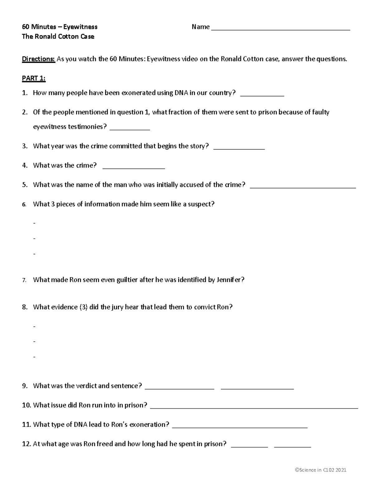 case study ronald cotton worksheet