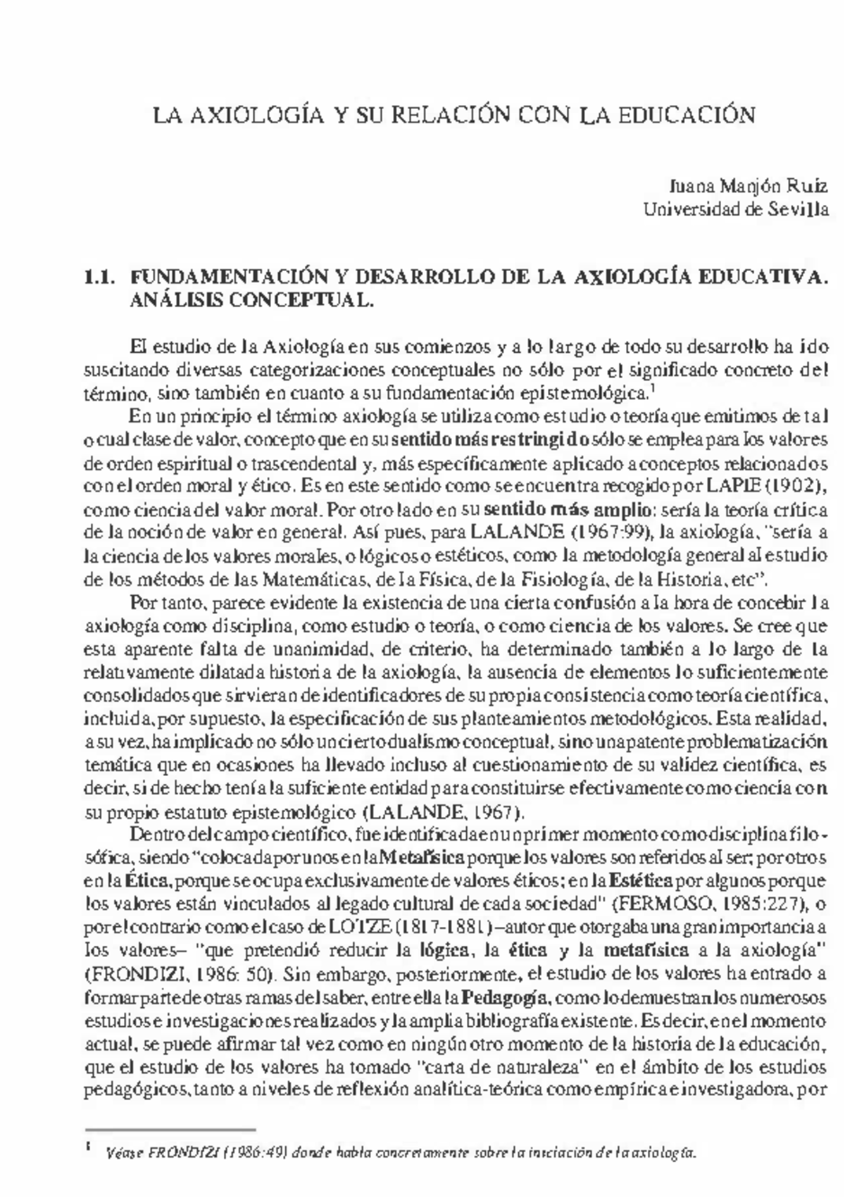 Unidad 3 Lectura Manjón Ruiz 2009 Axiológica Y Relación Con Educación La AxiologÍa Y Su 4267