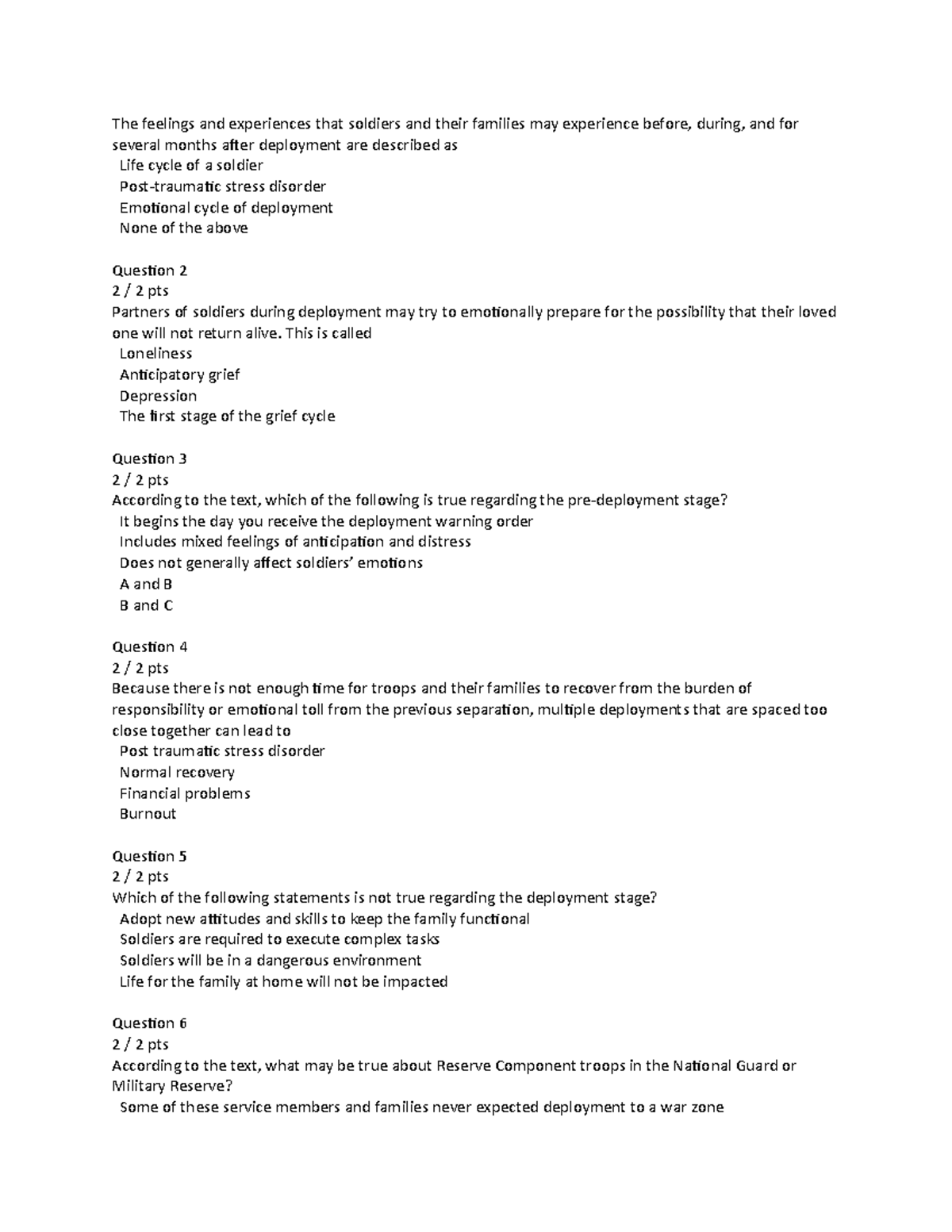 Quiz 1 Milt 625 questions The feelings and experiences that soldiers