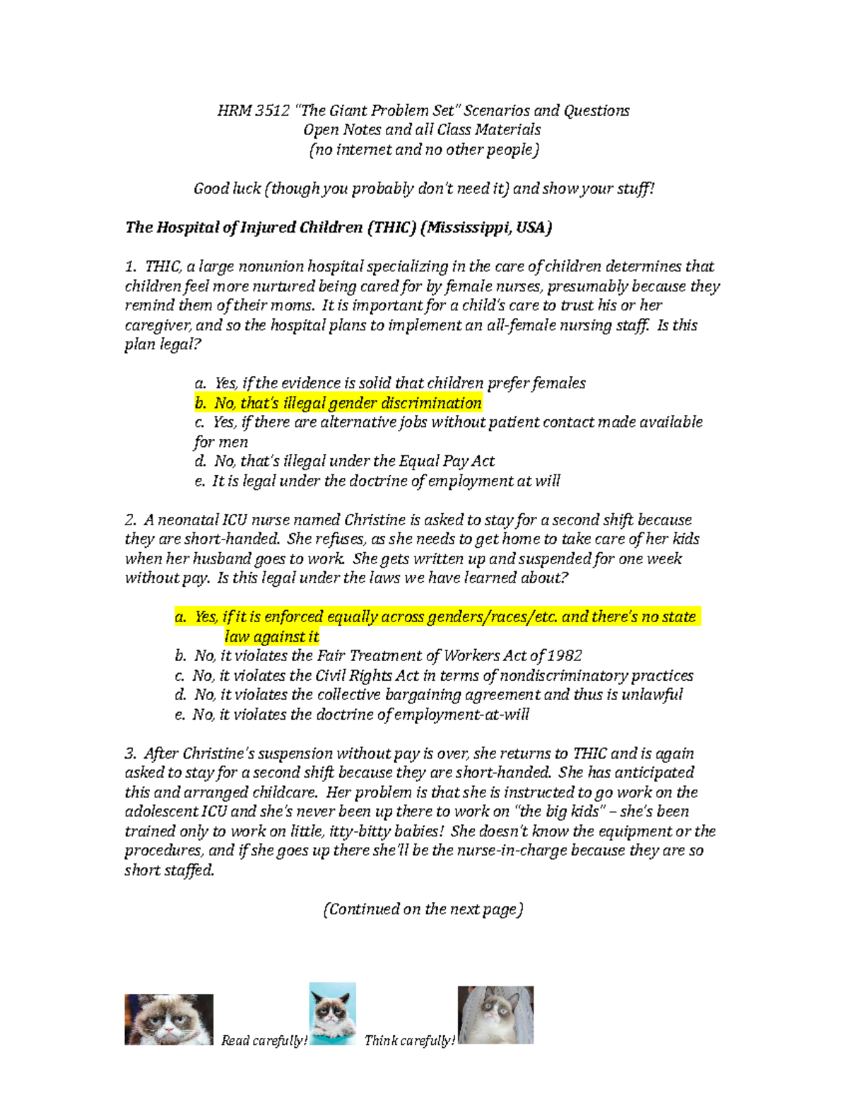 Giant Problem Set HRM 3512 - HRM 3512 “The Giant Problem Set” Scenarios ...