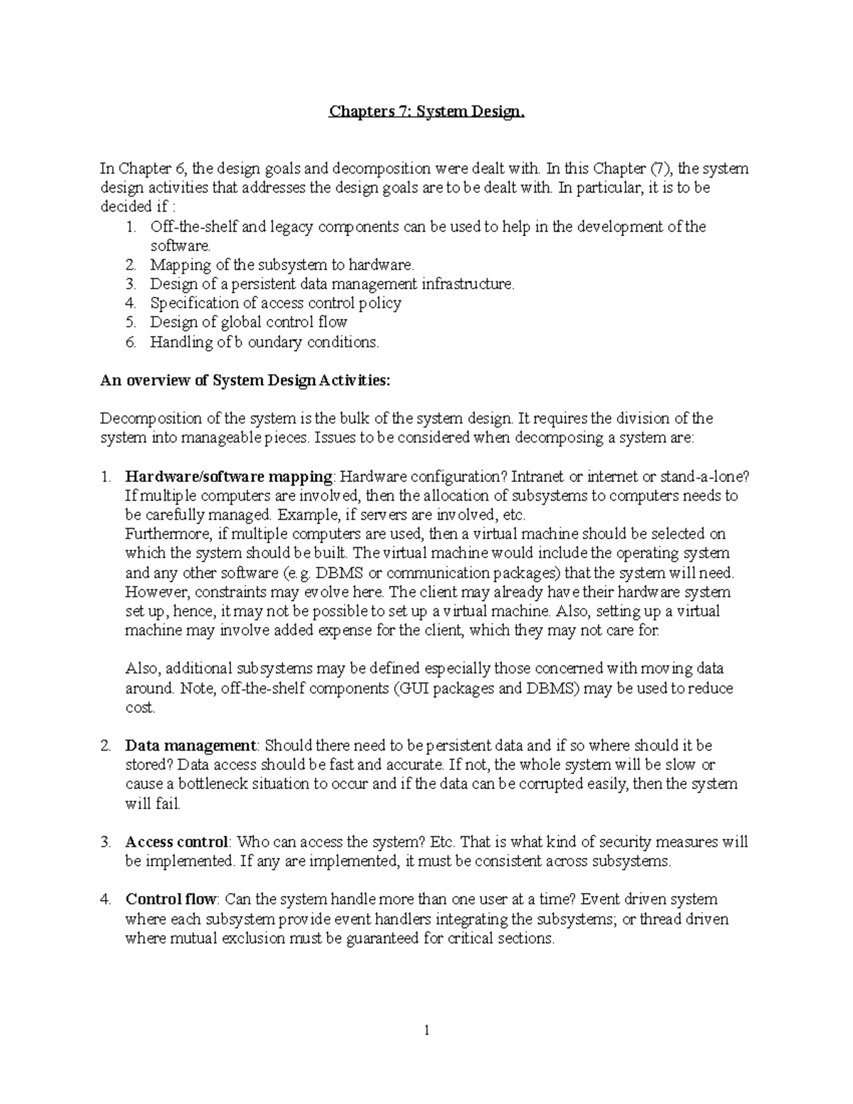 Chapter 7 - Lecture notes 7 - Chapters 7: System Design. In Chapter 6 ...