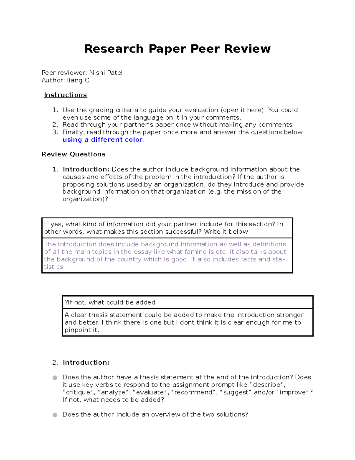 ESL 112 RP Peer Review Questions - Research Paper Peer Review Peer ...