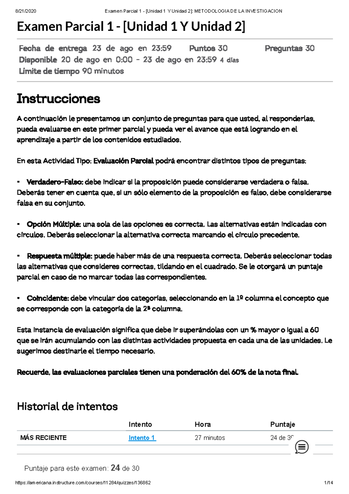 Examen Parcial 1 Unidad 1 Y Unidad 2 Metodologia DE LA Investigacion ...