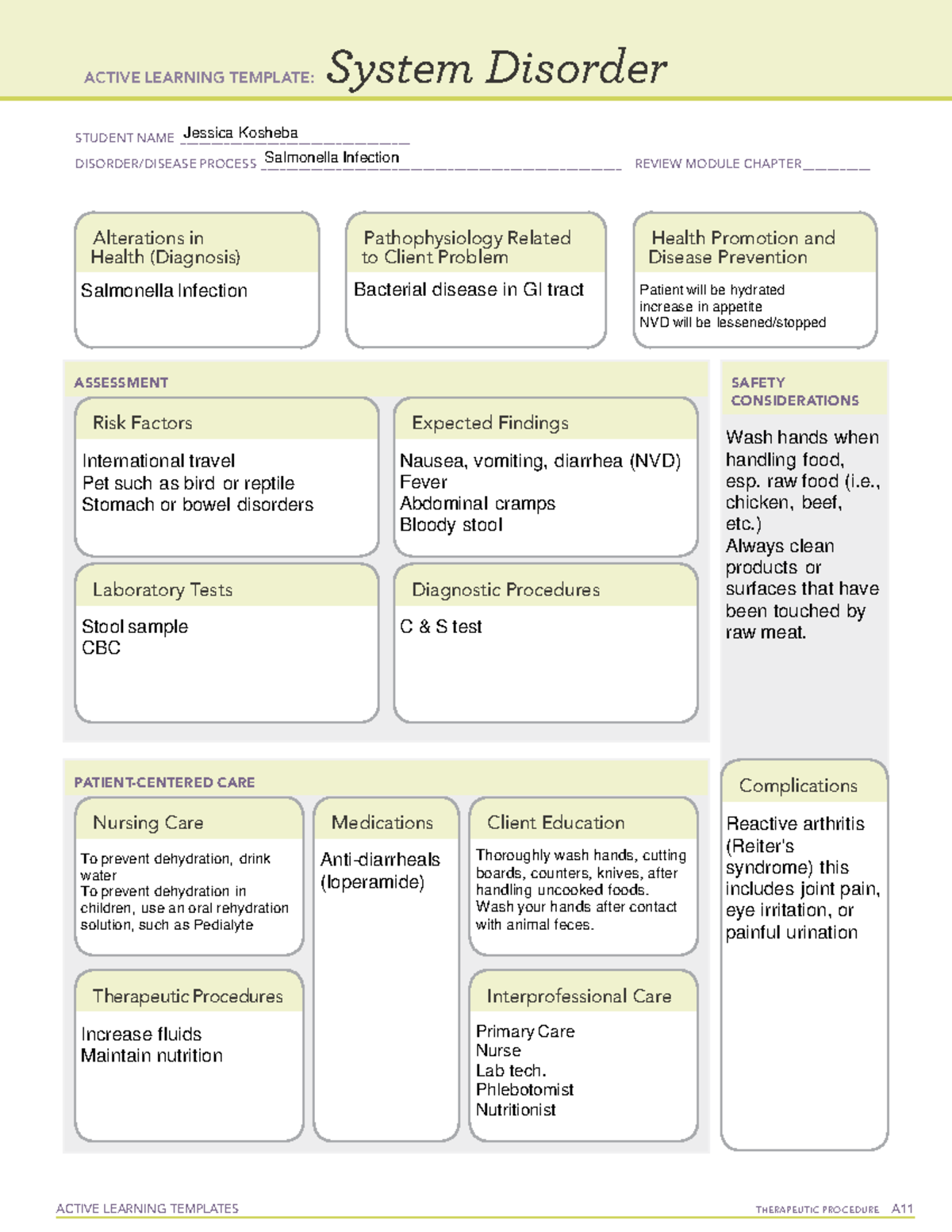 ATI System Disorder On Salmonella Infection ACTIVE LEARNING TEMPLATES 