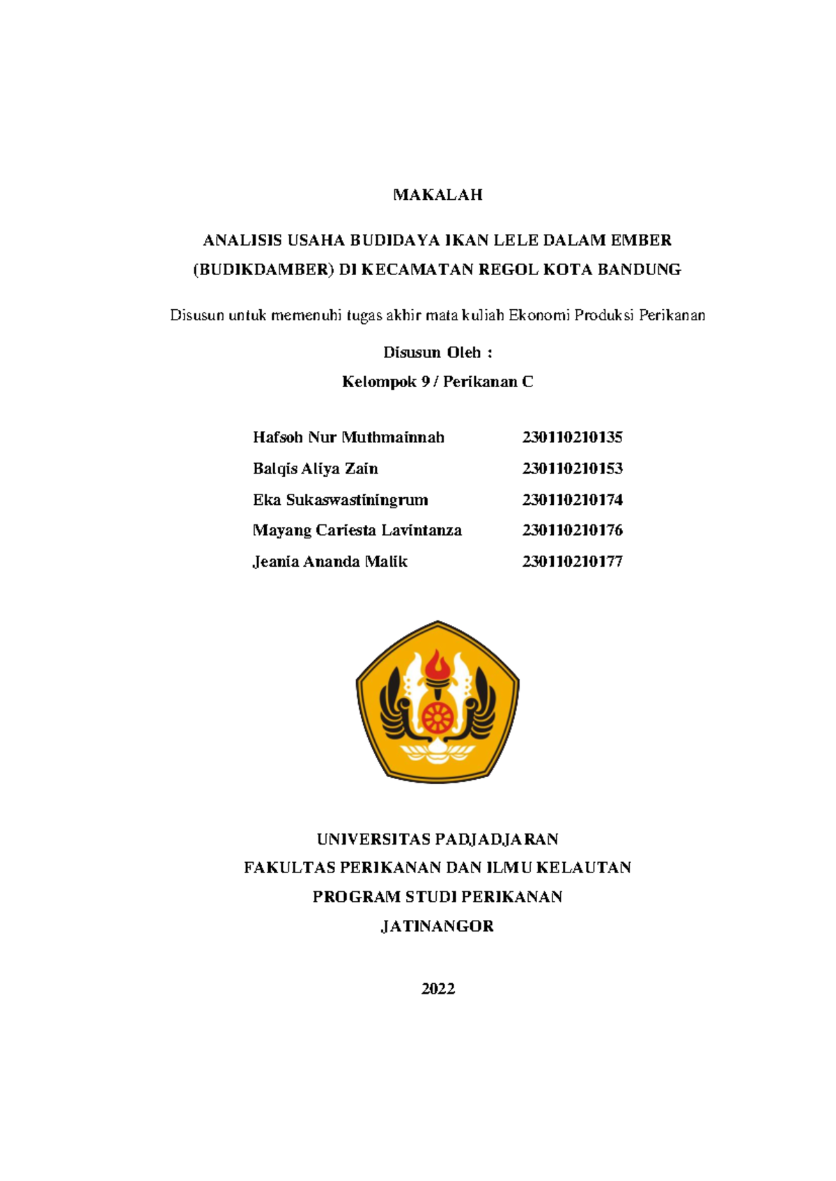 Kelompok 9 Analisis Usaha Budidaya Lele Dalam Ember - MAKALAH ANALISIS ...