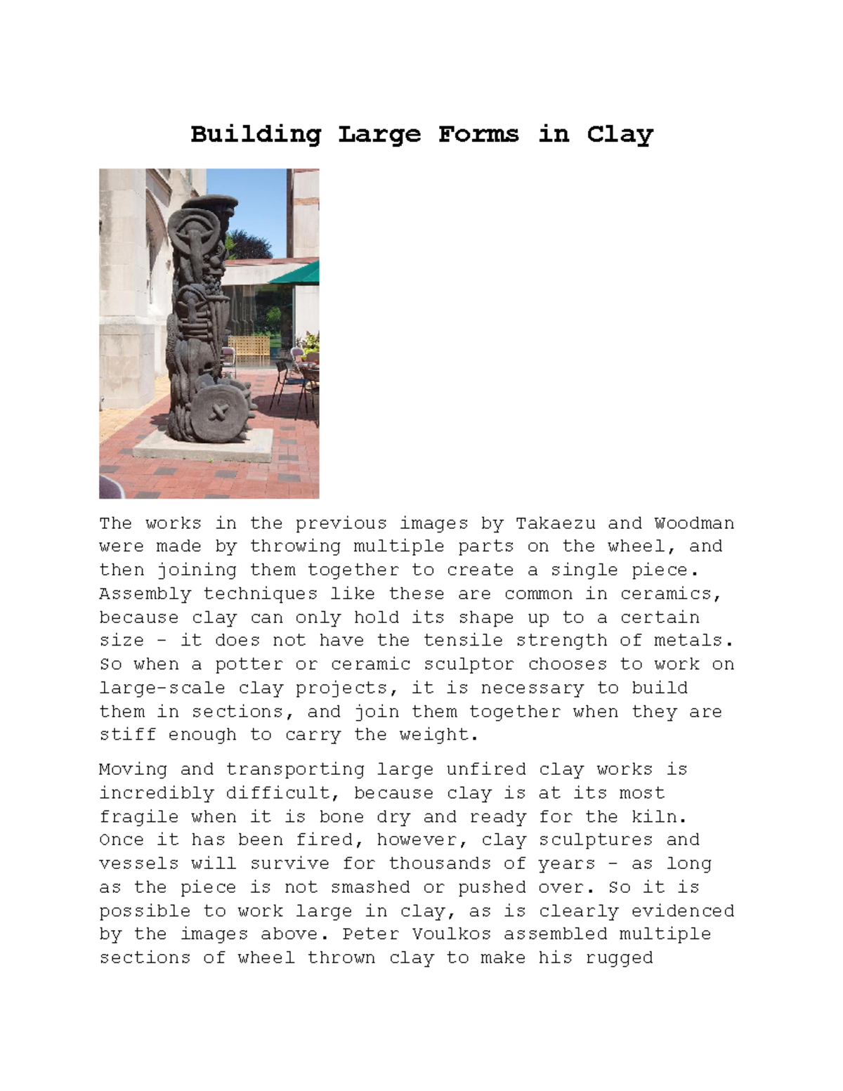 Building Large Forms in Clay - Assembly techniques like these are ...