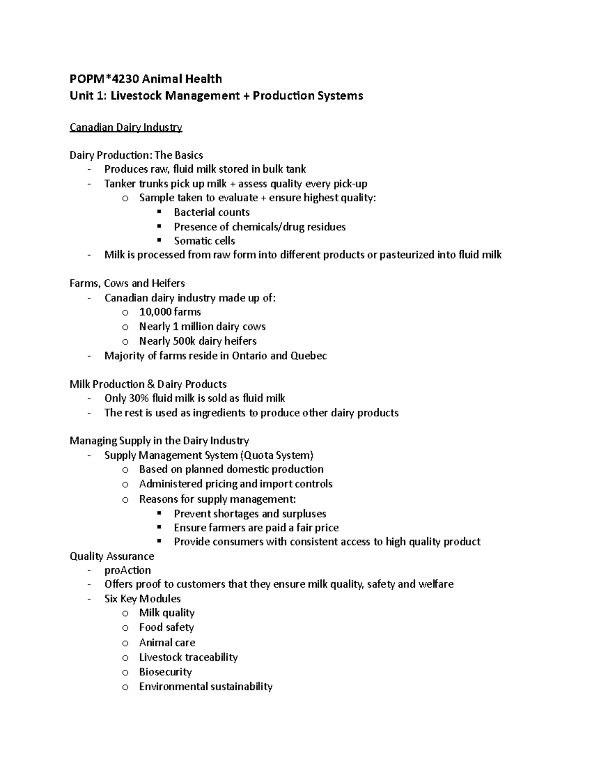 Unit 1 Notes - Dr. O'Sullivan Livestock Management and Production ...